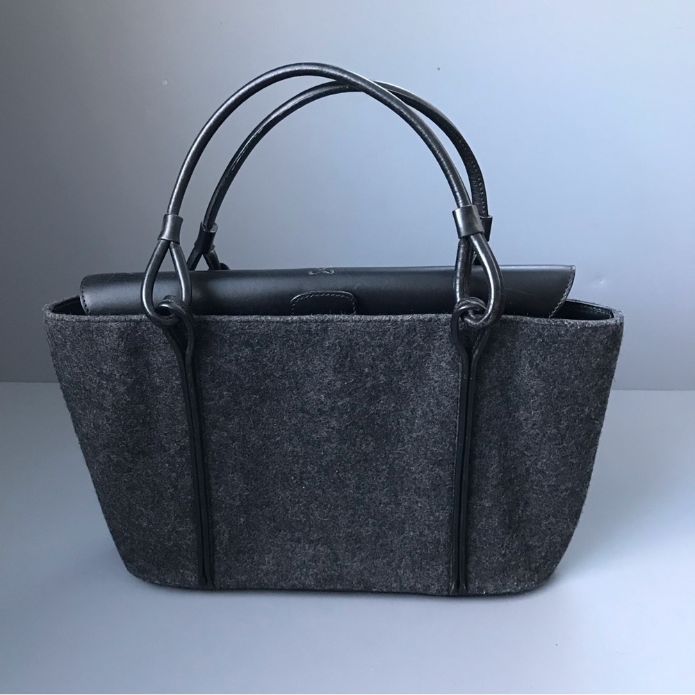 Frederic Fekkai Wool Leather Felt Linen Vintage Handbag Italy Designer Grey Rare